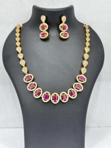 Necklace AD Pink Stone MGF_0998